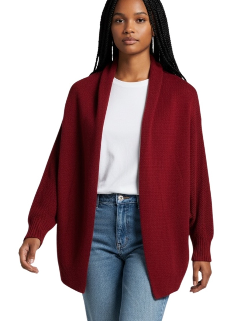 Source Unknown Deep Red Open-Front Women's Cardigan
